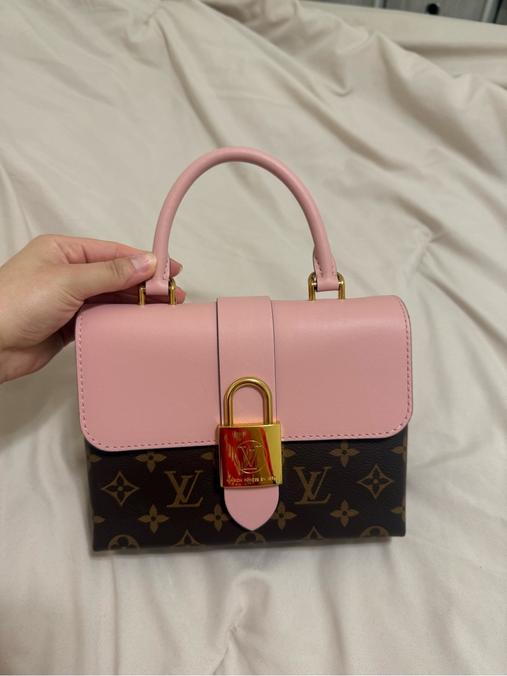 Louis Vuitton Pink and Monogram Lock-Front Top Handle Crossbody